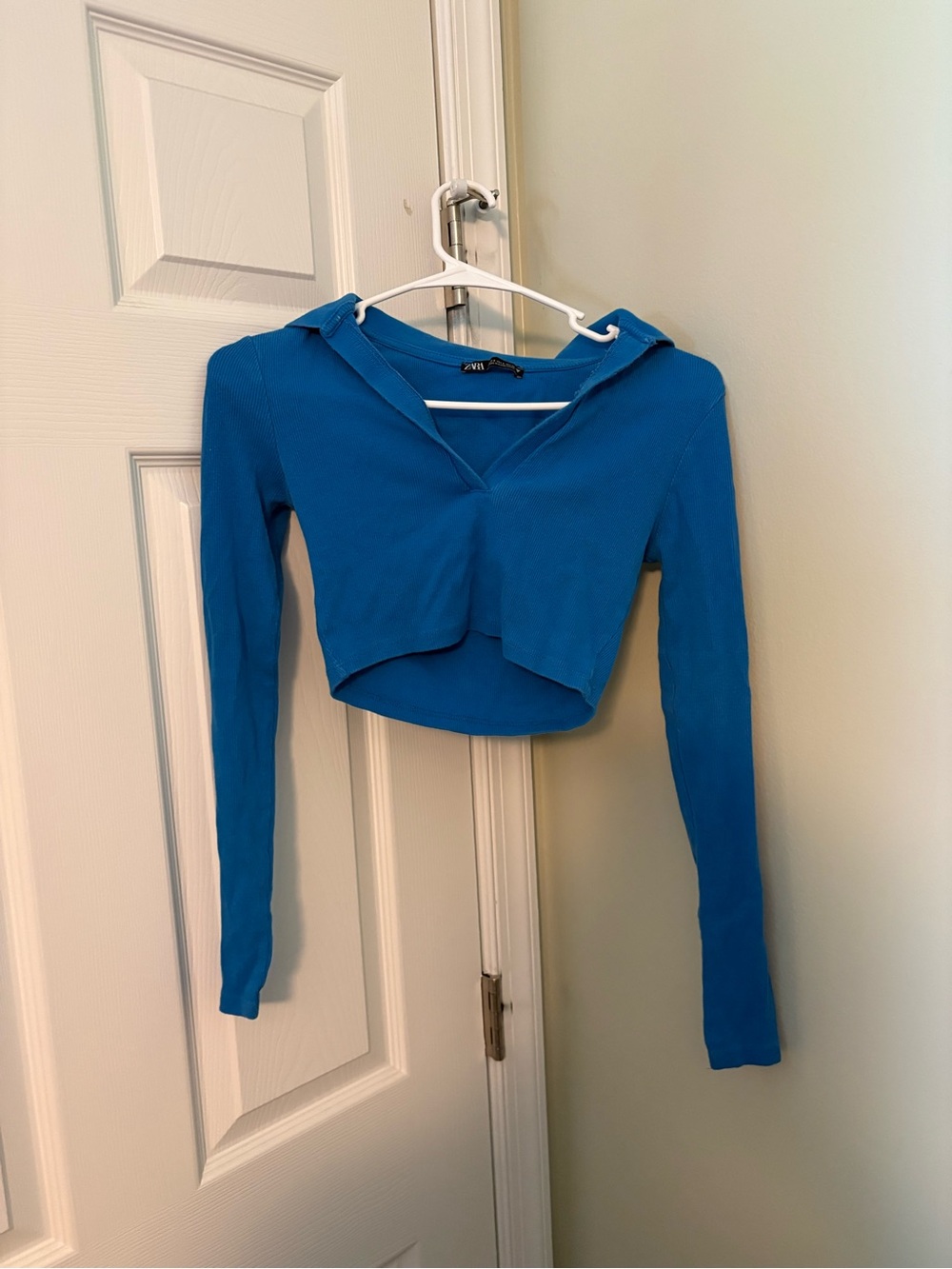 Zara Blue Cropped Long-Sleeve Top